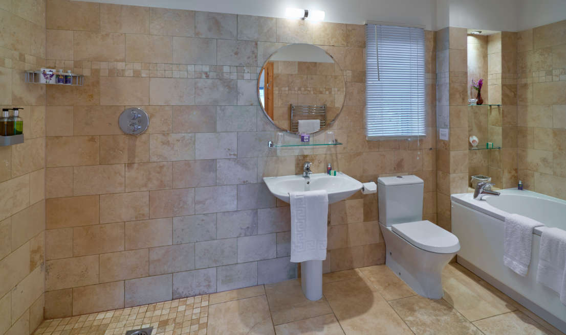 The wet room bathroom at Brightwater Lodge